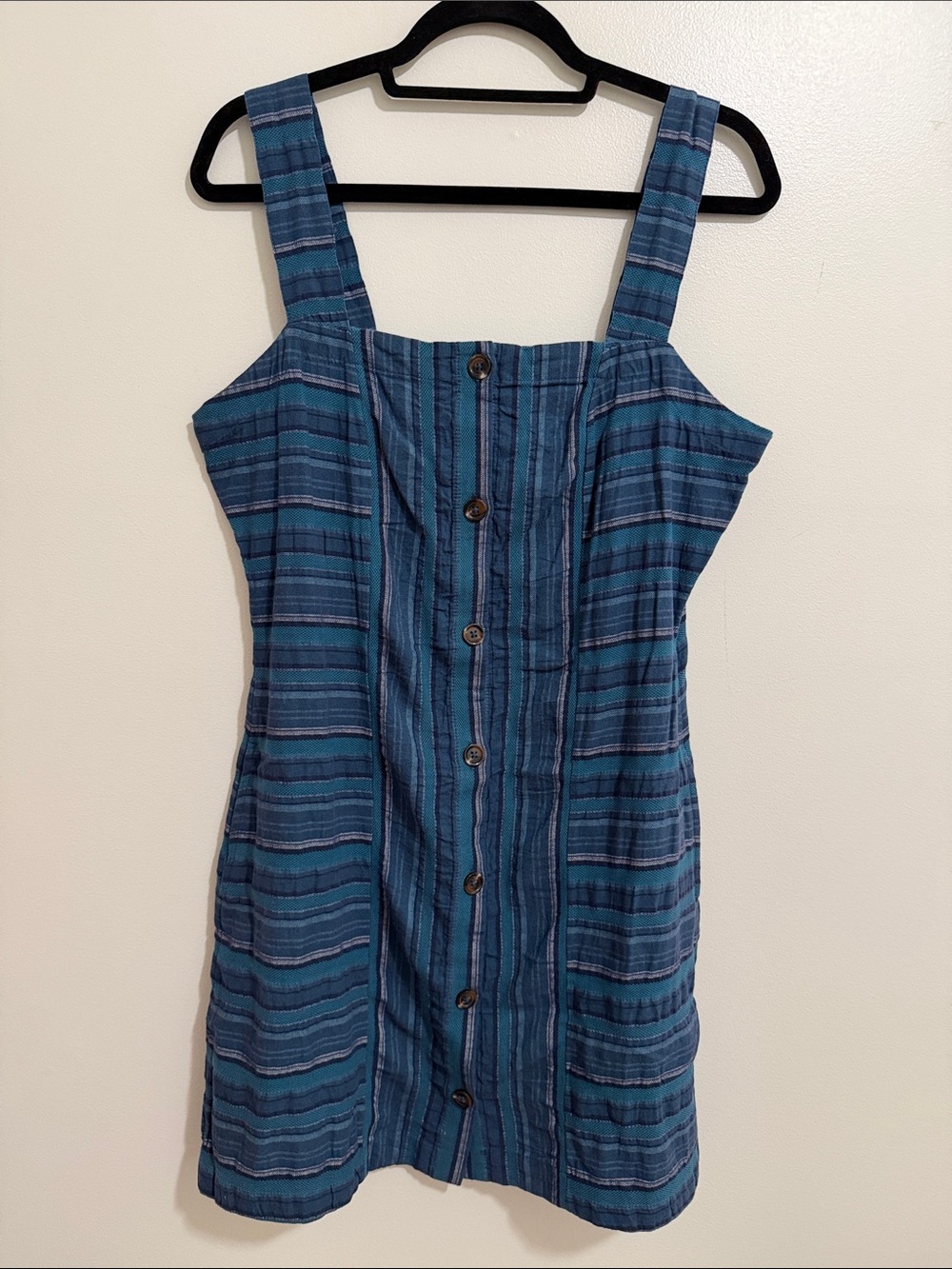 Roxy Blue Striped Cotton Button Front Sleeveless Mini Dress Womens XL